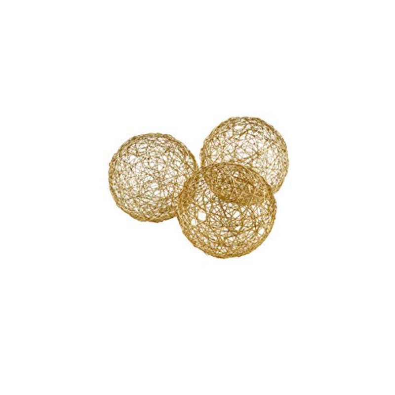 Yadelis Guita Gold Wire Spheres/3"D - Box of 3, 3" H x 3" W x 3" D, Gold