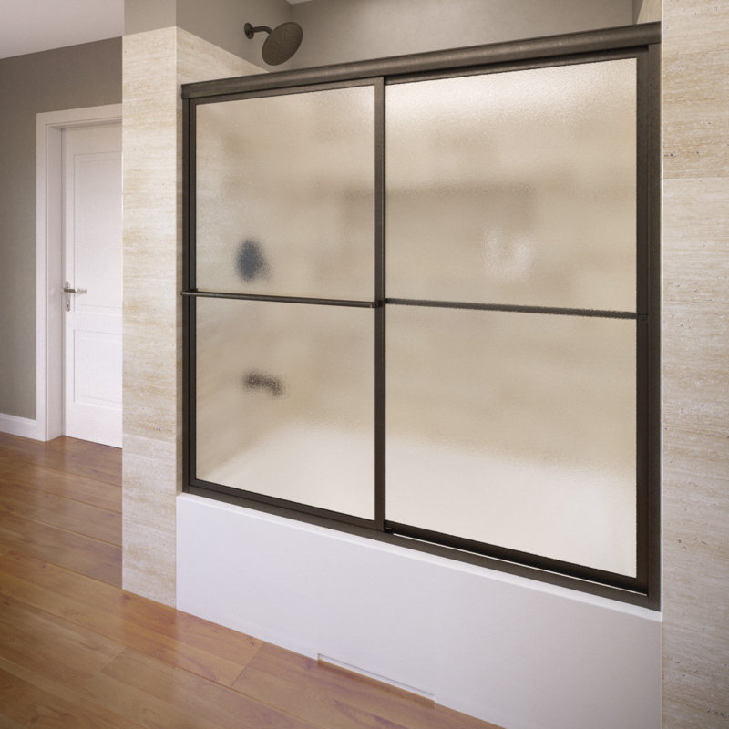 Porte de baignoire Deluxe avec cadre l 56 "x H 58,5", Bronze frotté à l'huile, Pluie