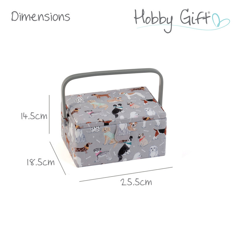 Hobby Gift Sewing Basket with Accessories Tray, 18.5 x 25.5 x 14.5cm, Dog Print