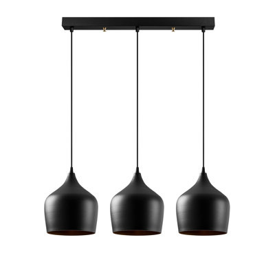 Lustre industriel moderne, structure en métal noir, 48,0 x 8,7 x 49,2 pouces | Hauteur réglable jusqu'à 49,0 pouces | 3 x culot E27 de 40 W maximum | Design scandinave élégant, parfait pour la salle à manger et les espaces de vie
