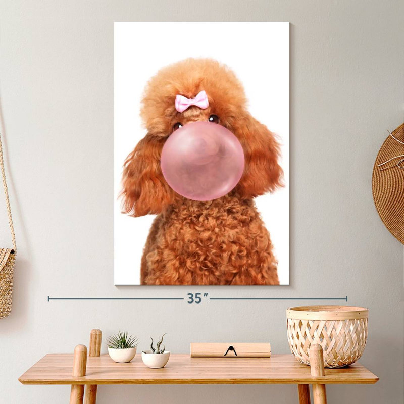 Drôle de caniche, impression sur toile gomme à bulles, H 30 po x l 20 po x P 1,25 po