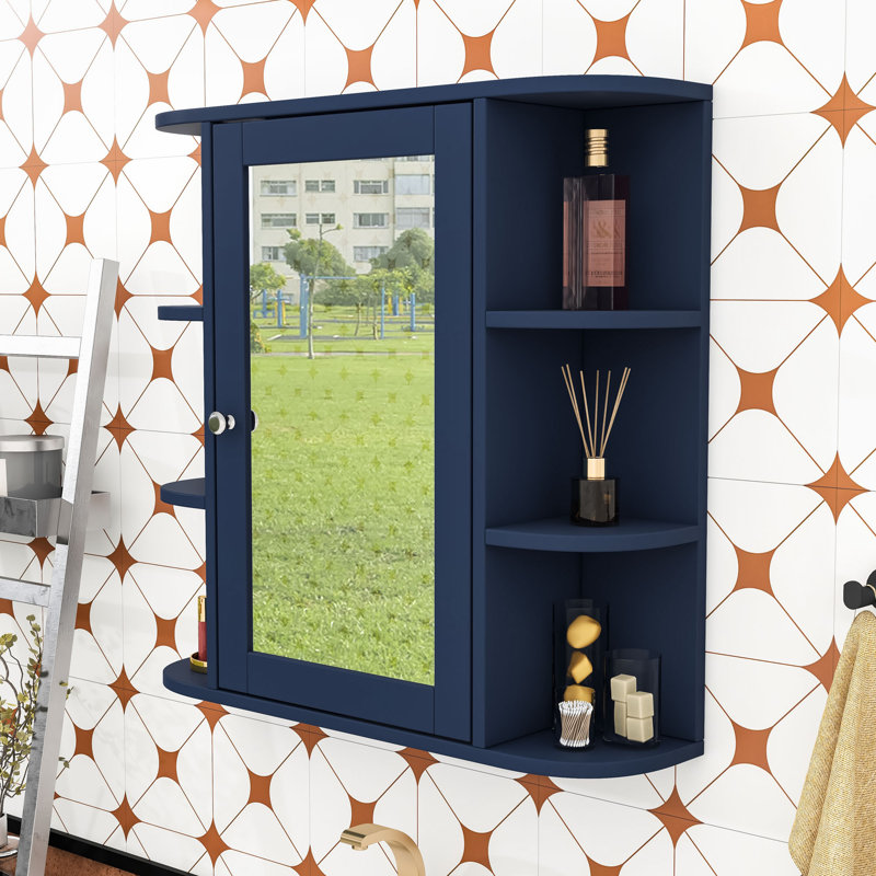 Armoire à pharmacie murale à miroir pour salle de bain avec tablettes intérieures réglables et 6 tablettes latérales ouvertes