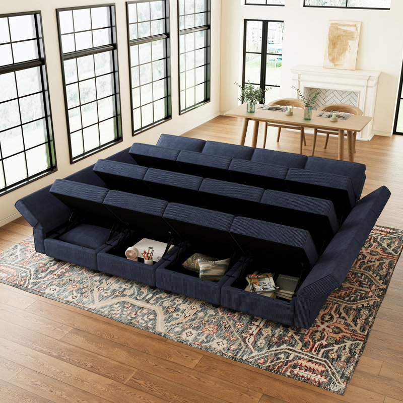 Oversized Sofa Bed Sleeper Corduroy Modular Sofa Storage Couch, Sectional Sofa, Blue Corduroy