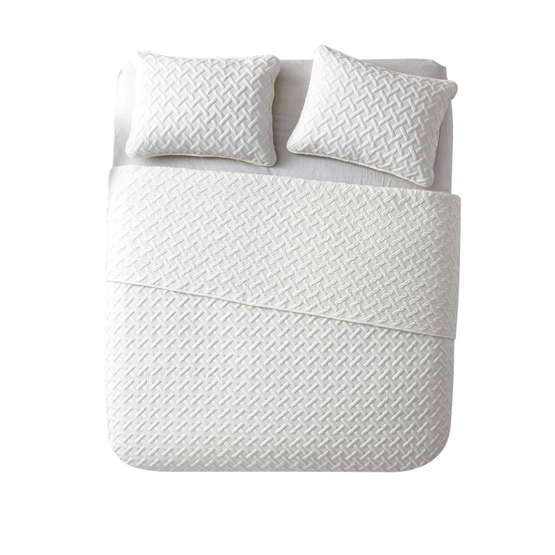 Ensemble de courtepointe à tissage de panier Nina, Blanc, Couvre-lit très grand et 2 taies décoratives