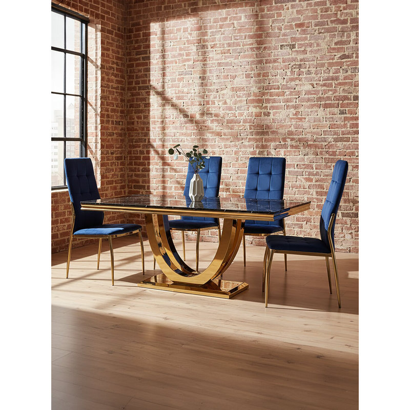 Faux Marble Top Metal Base Dining Table