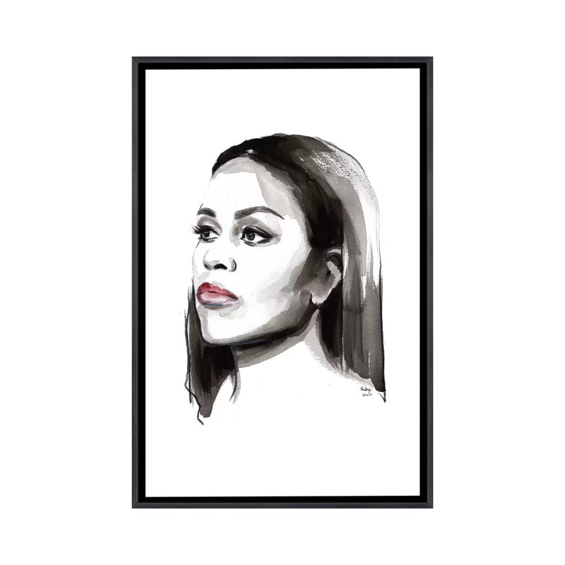 « Michelle Obama » par Hodaya Louis-impression, Pas de tapis, H 40 po x l 26 po x P 1,5 po, Toile avec cadre noir patiné