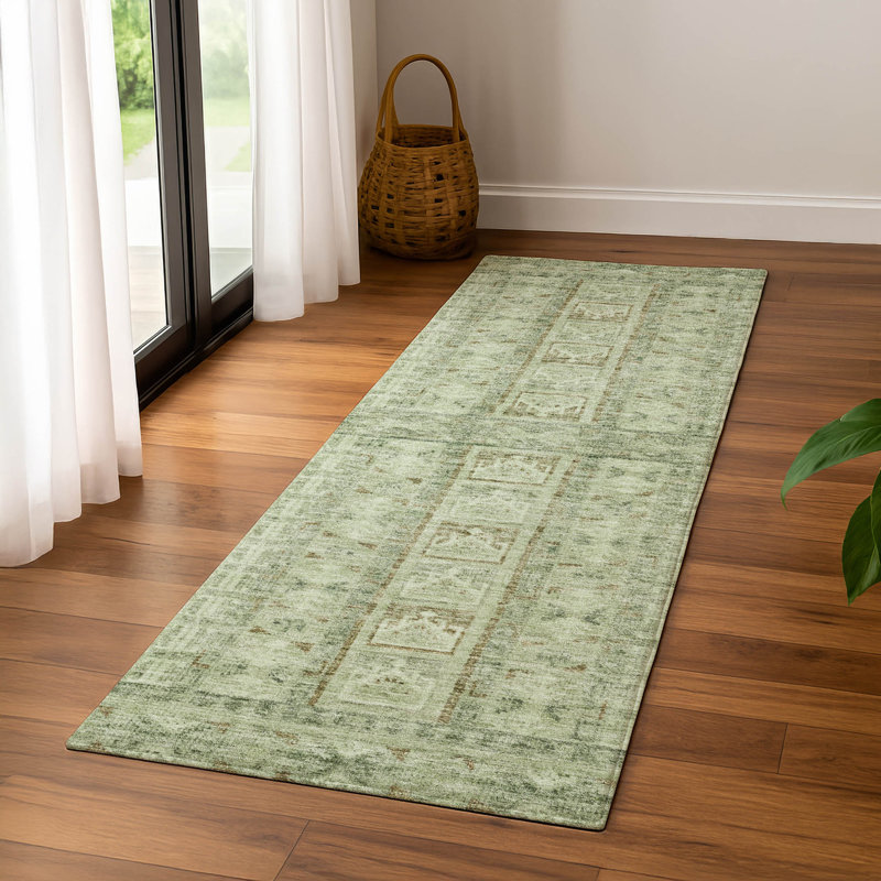 Premium Machine Washable Mayfield Striped Rug, 2'3" x 7'6" Runner, Sage
