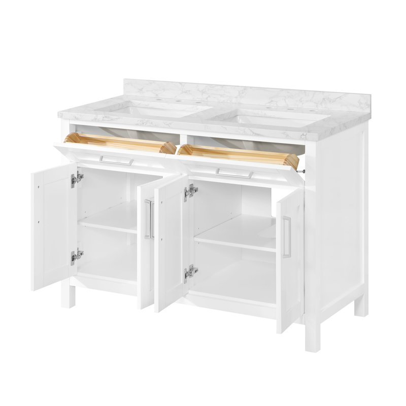 Meuble-lavabo double avec comptoir Xenya 48,03, Blanc, Nickel brossé