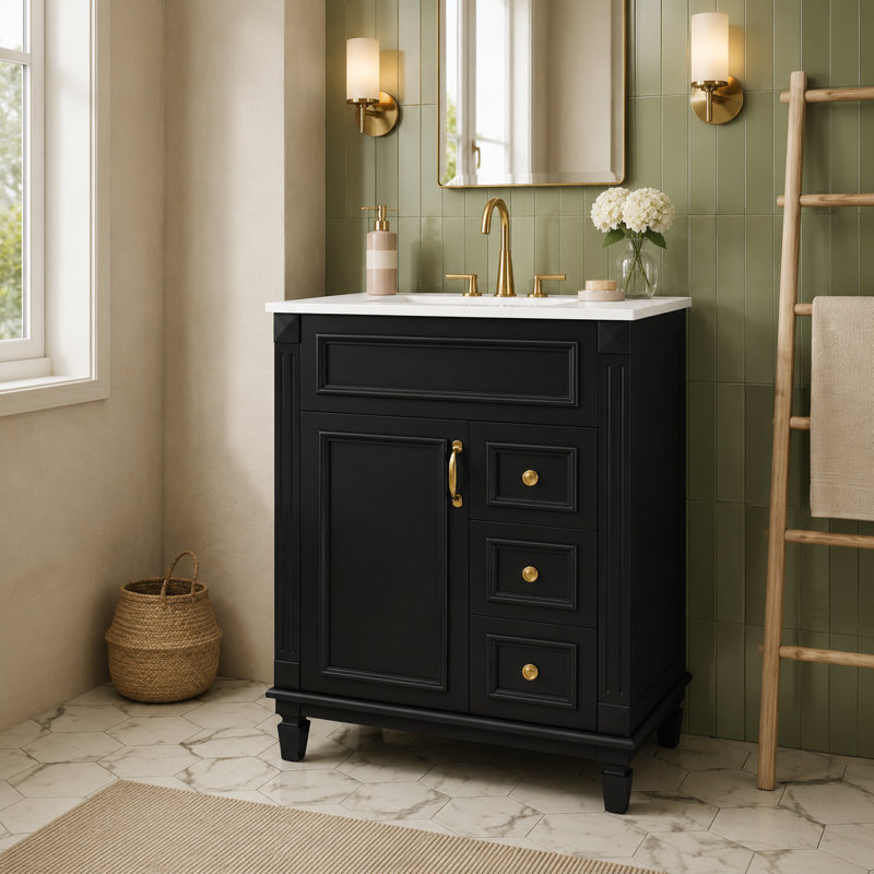 Garniture de meuble-lavabo autoportant noir mat
