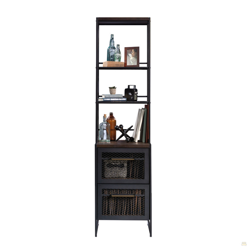 Narrow Bookcase with Modern Design, Brown Finish