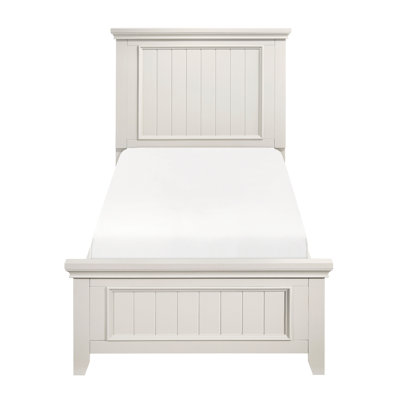 Twin Size Panel Bed For Bedroom In White Painted With Headboard And Rails Classic Wooden - Style Furniture Headboard, Box Spring Required