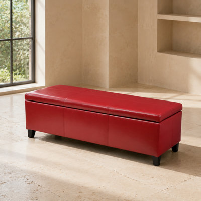 Multi-Functional Upholstered Faux Leather Storage Ottoman Bench with Sturdy Solid Wooden Legs, Padded Cushion for Comfortable Seating, Hidden Storage Compartment for Household Items