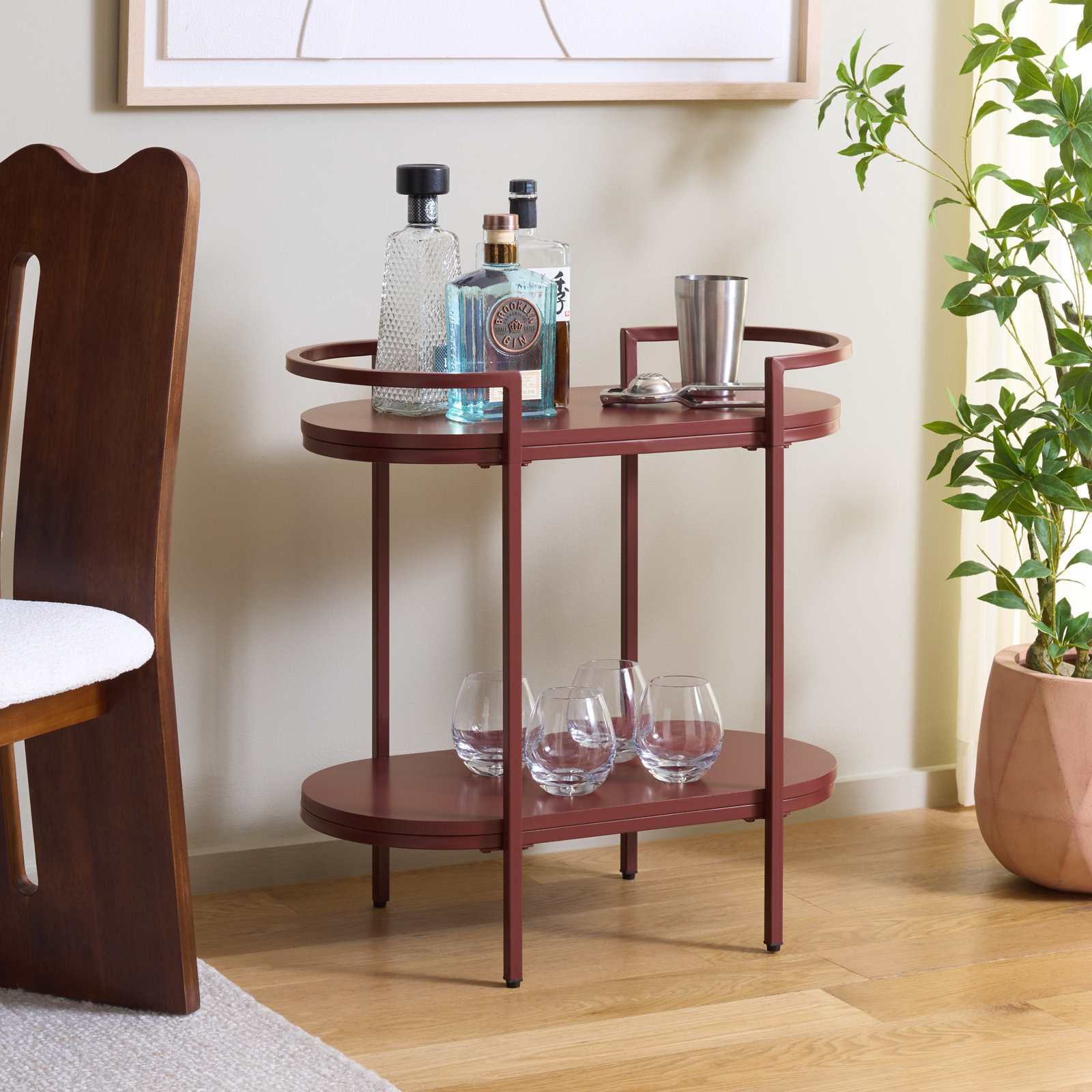 Staccato Metal Bar Cart, Brick Red