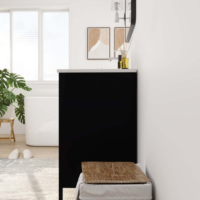 Meuble-lavabo autoportant avec comptoir en céramique