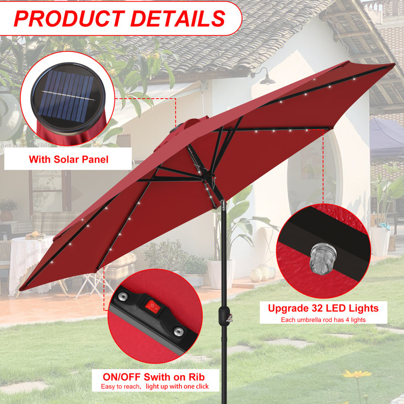 Parasol d'extérieur, 102 pouces de largeur, Rouge