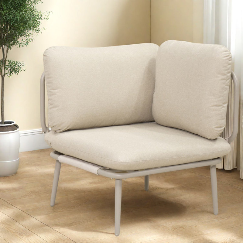 Modular Outdoor Sectionals Corner Chair, Rustproof Iron Frame, Beige Patio Seat