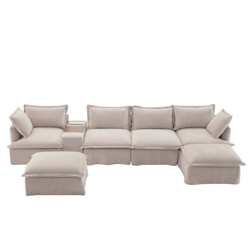 Canapé modulaire en U avec repose-pieds mobile, Chenille brune