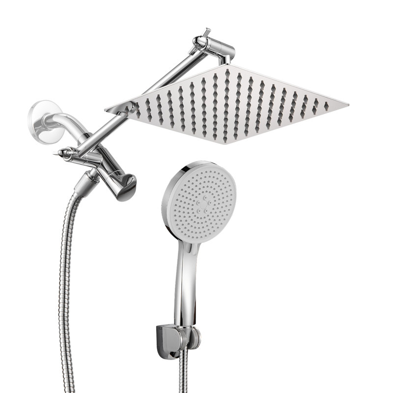 Adjustable 8" High Pressure Dual Shower Head with 5-Spray Handheld Shower, Chrome