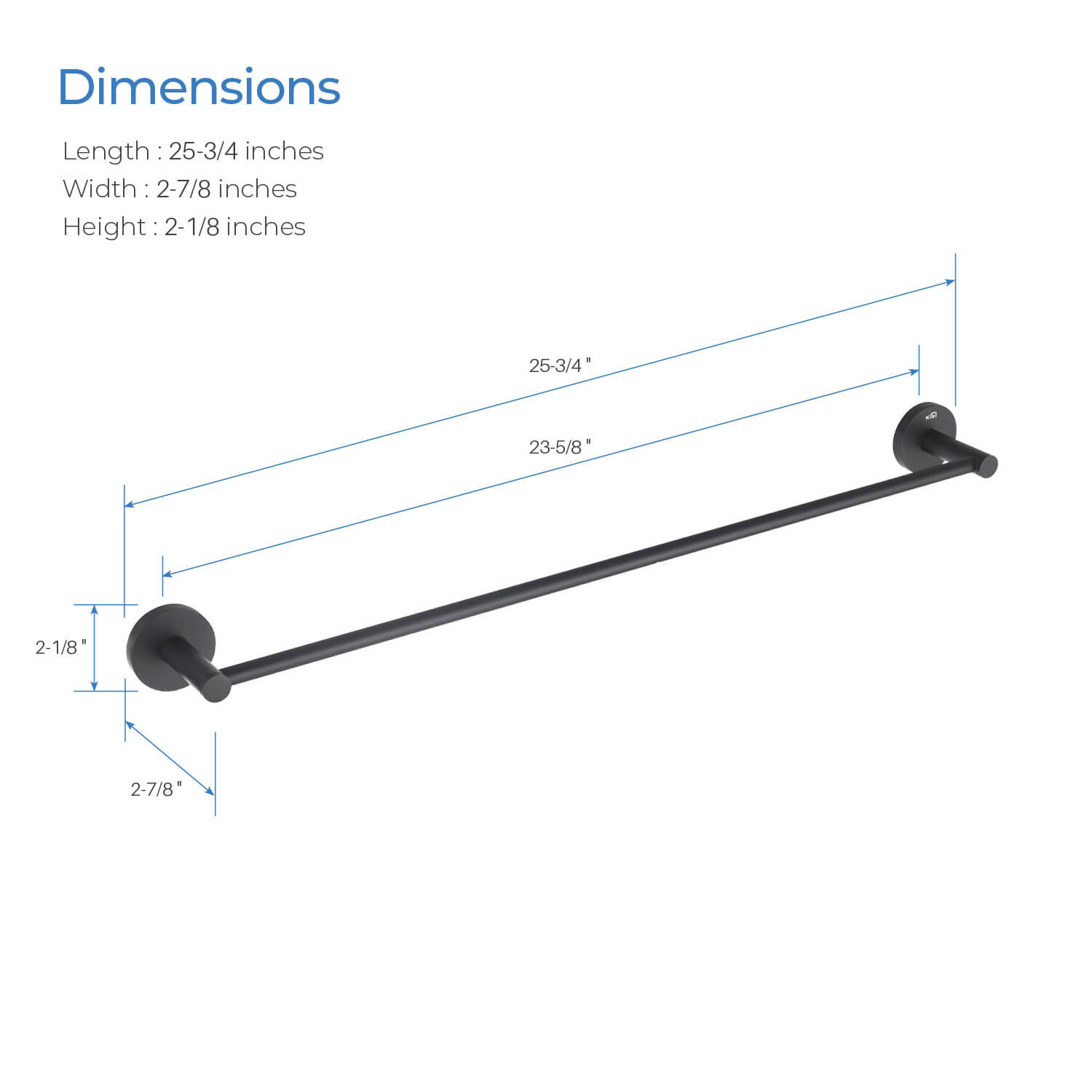 Circular 26" Wall Mounted Towel Bar, Matte Black, 2.13" H x 24" W x 2.88" D