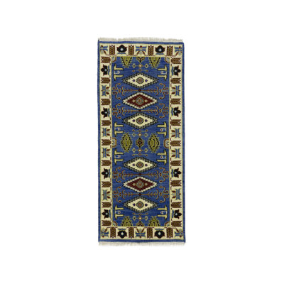 Kashmeir Geometric Handmade Rectangle  2'8 X 6'0 Wool Area Rug Blue