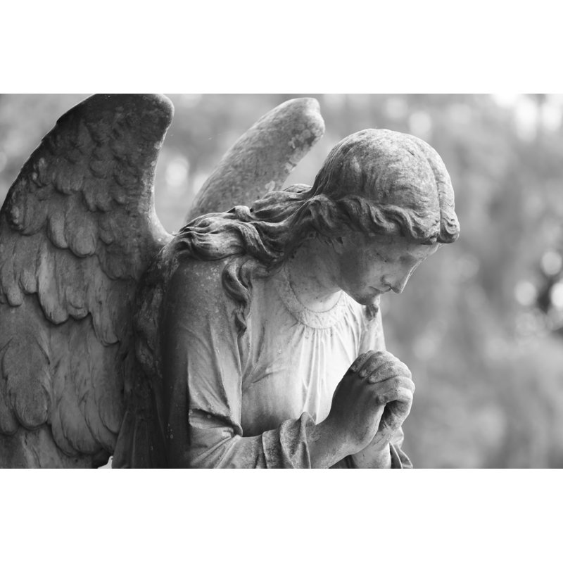Black And White Stone Angel by Katty_King - Wrapped Canvas Print, 30cm H x 46cm W x 3.8cm D