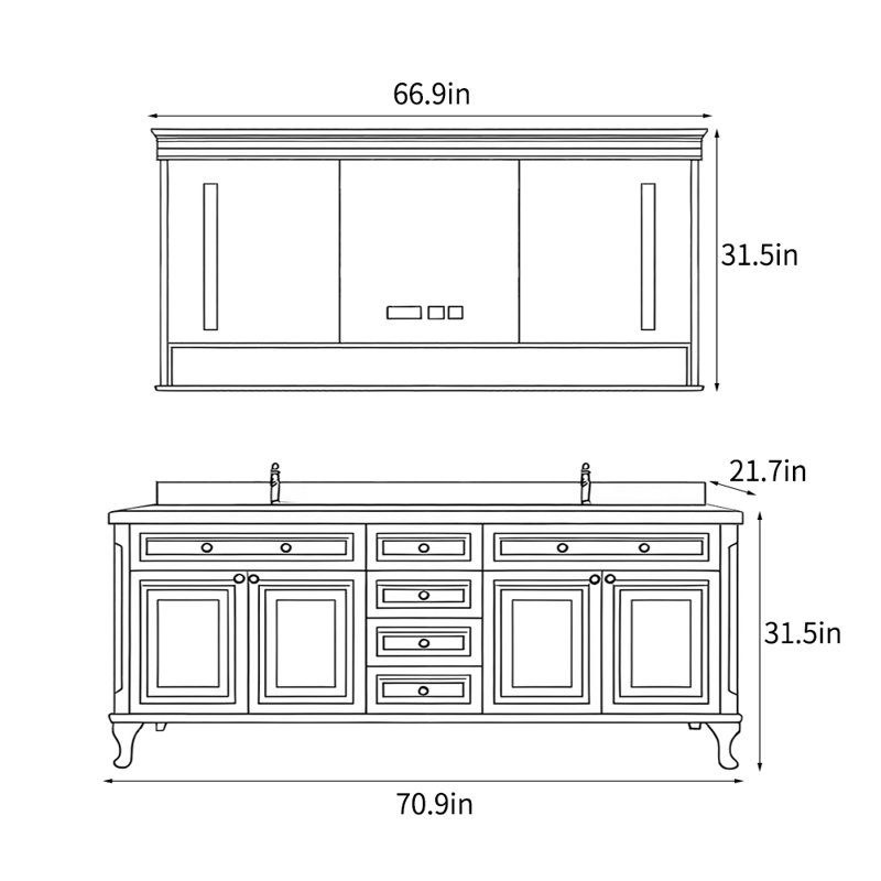 American-style light luxury villa bathroom Vanity, 71"