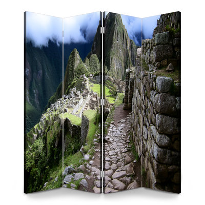 Paravent pliant à 4 panneaux, séparation de pièce, style royal Machu Picchu Pérou, en toile, autoportant, cloison de protection, séparation d'intimité