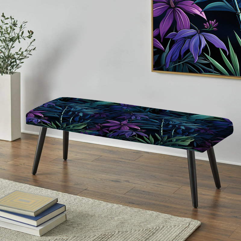 Bamboo Twilight Green & Purple Tropical Pattern - Tropical Upholstered Black Bench
