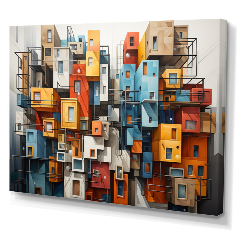 «Cityscape Bluiding Geometric Collage I», reproduction sur toile, H 34 po x l 44 po x P 1,5 po, Toile tendue