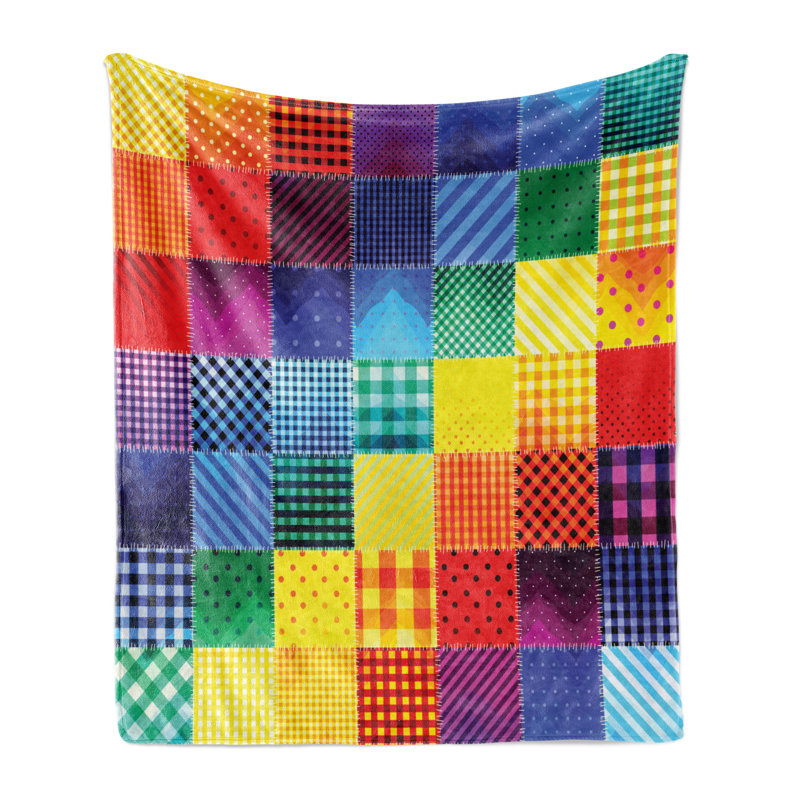 Ambesonne Retro Fleece Throw Blanket Rainbow Retro Patchwork Multicolor, 50" W x 60" L