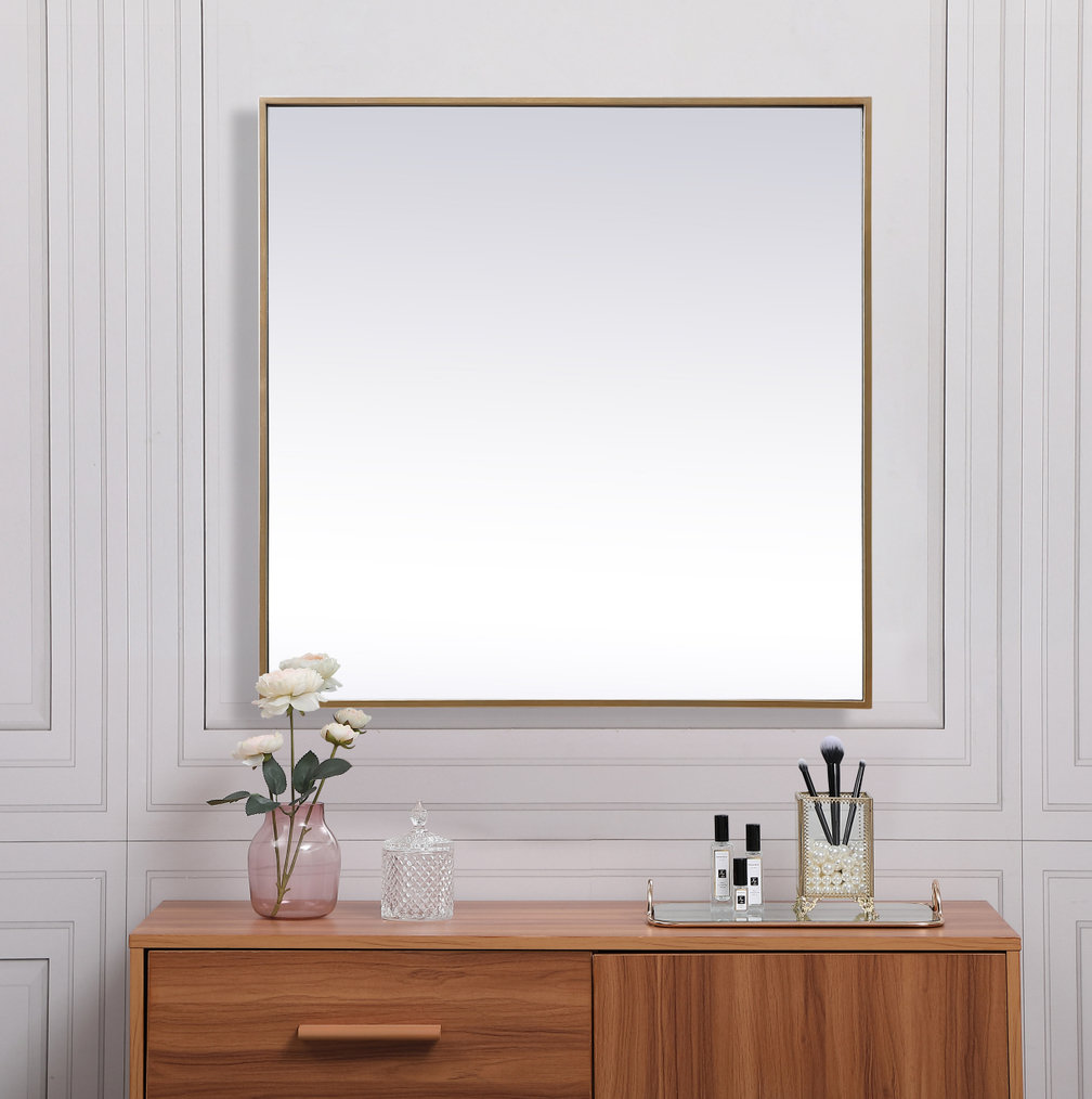 Valparaiso Metal Square Wall Mirror, Brass, 30"  x 30" 