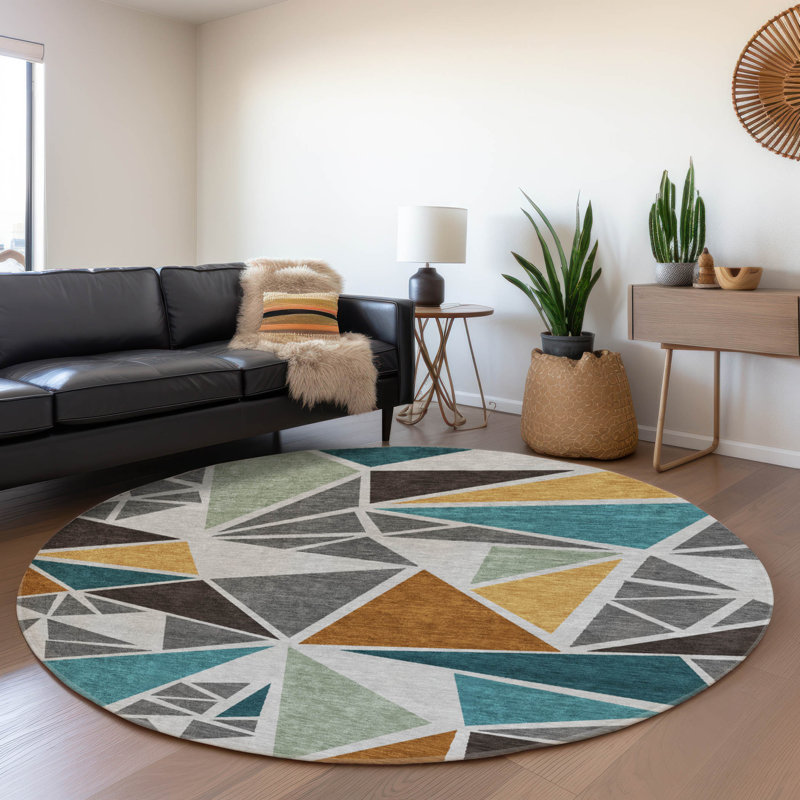 Tapis géométrique de qualité supérieure lavable à la machine Ketterer AMF1039, Rond 8 pi