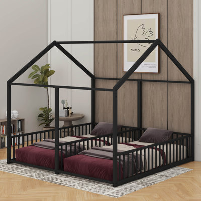 Twin Size Metal House Platform Beds,Two Shared Beds