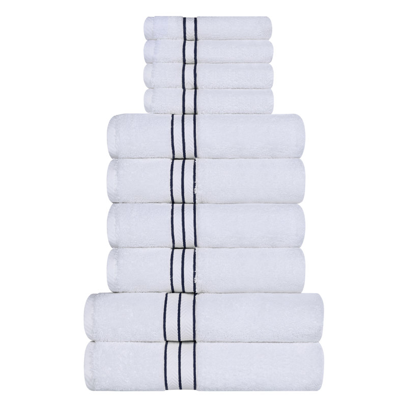 Hotel Turkish Cotton 10-Piece Towel Set, Ultra-Plush & Luxury Weight, Navy Blue