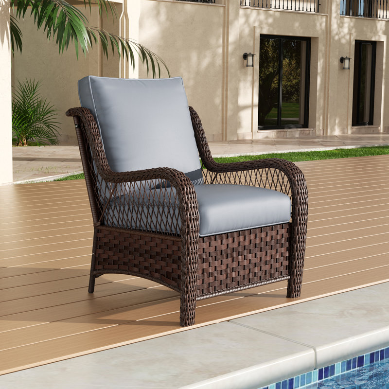 Fauteuil haut de gamme en rotin pour l'extérieur avec coussin, Gris foncé