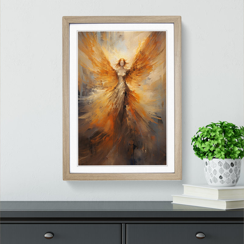 XYZ-FRM-V1223-1822 Angel Abstract No.3 - Single Picture Frame Print on Wood, 46cm H x 34cm W x 2cm D, Oak