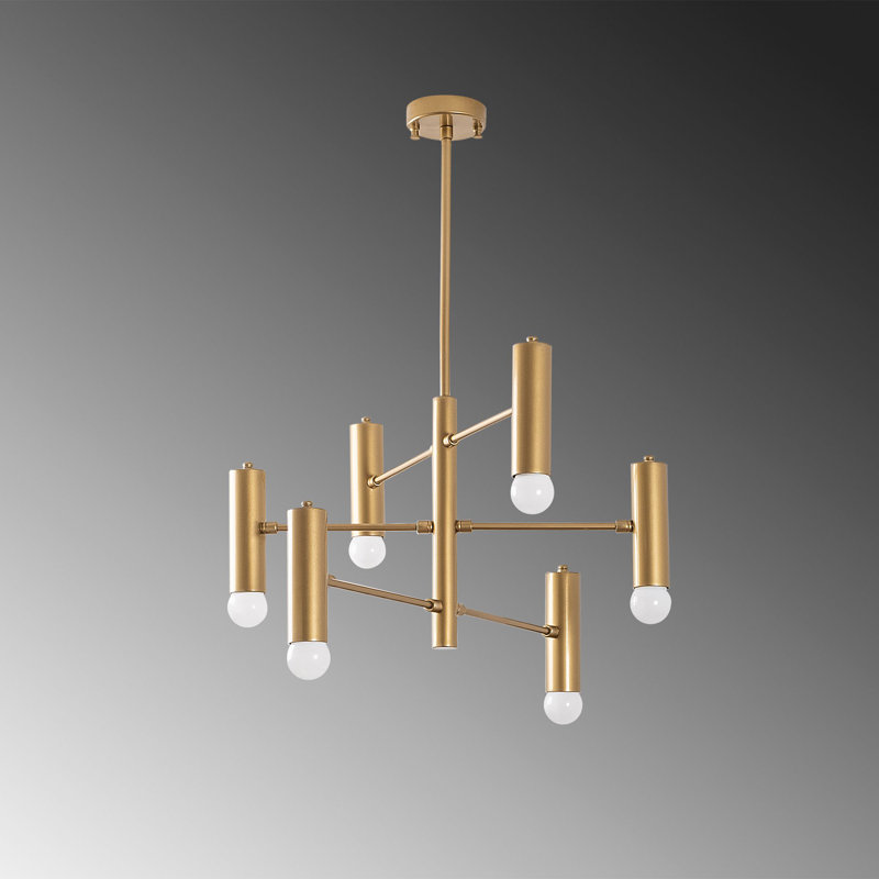 Élégant lustre doré de 21,7 po x 21,7 po x 28,7 po | Corps en métal avec plaque de base de 10 cm | 6 x douilles E27 (40 W maximum) | Design scandinave glamour, parfait pour le salon et la salle à manger | IP20, élégant luminaire de couleur unie