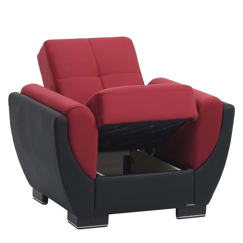 Jaliah Fabric Upholstered Convertible 3-in-1 Sleeper Arm Chair With Storage, Burgundy Microfiber/Microsuede