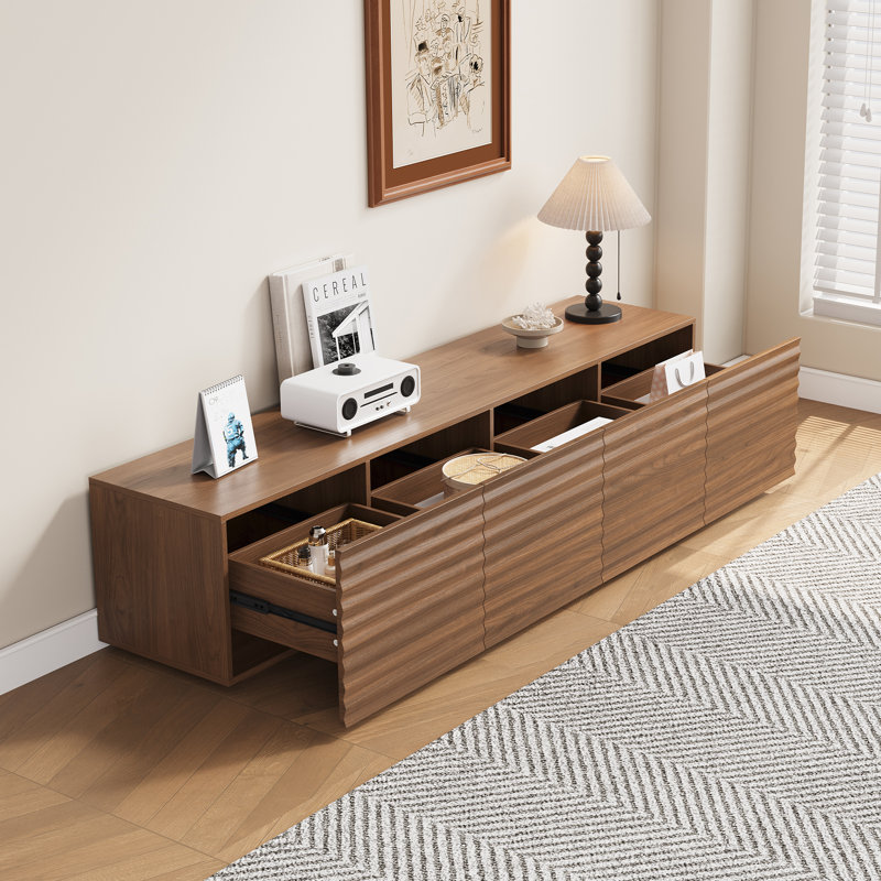 Meuble télé moderne avec plusieurs tiroirs de rangement - Meuble audio-vidéo minimaliste pour les médias organisés et la décoration intérieure