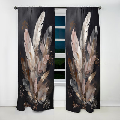 Plume dorée Wanderlust VII - Rideau en plumes glamour - Rideau floral occultant en velours - 1 panneau