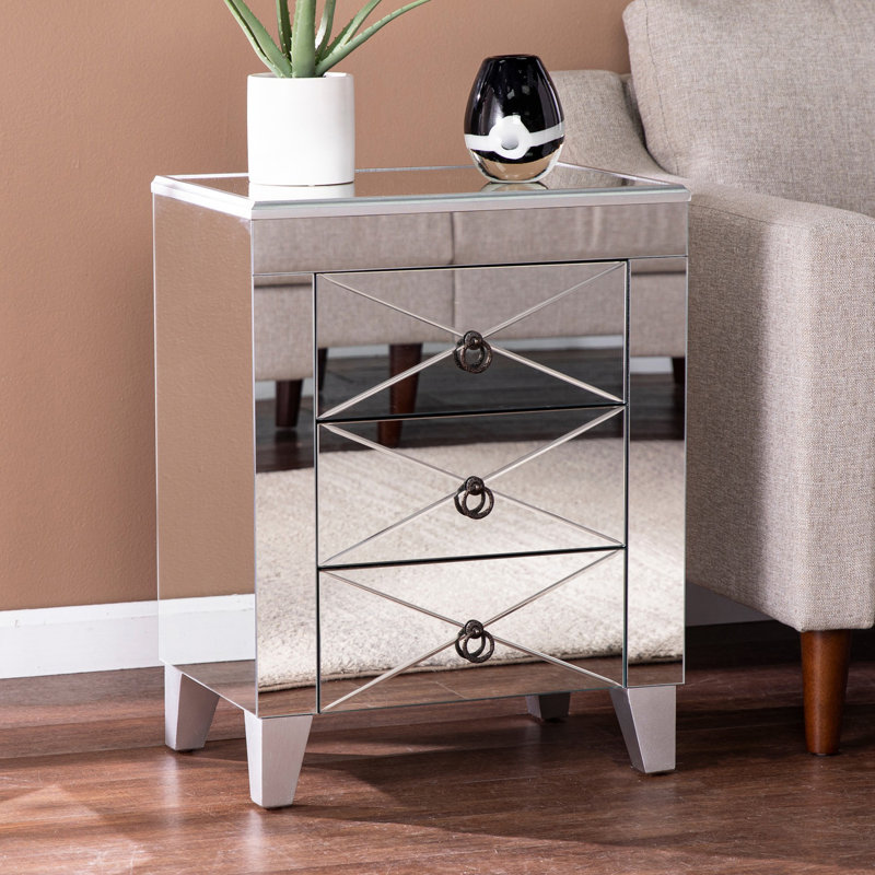 Table de bout en miroir avec tiroirs
