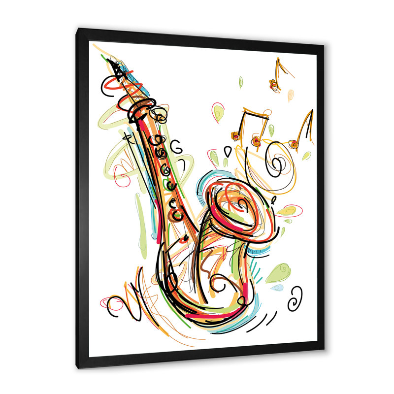 Musique, saxophone, dessin abstrait II - peinture, Cadre photo noir, H 20 po x l 12 po x P 1 po