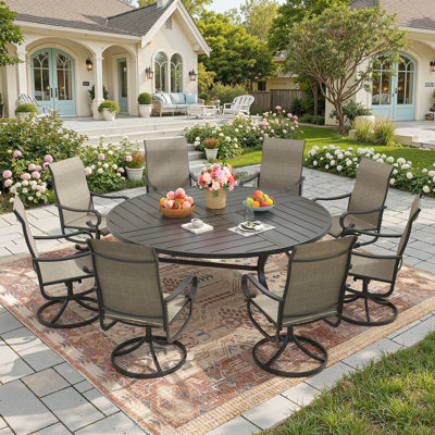 Ensemble de salle à manger d'extérieur 9 pièces pour terrasse avec fauteuil pivotant 9 pièces