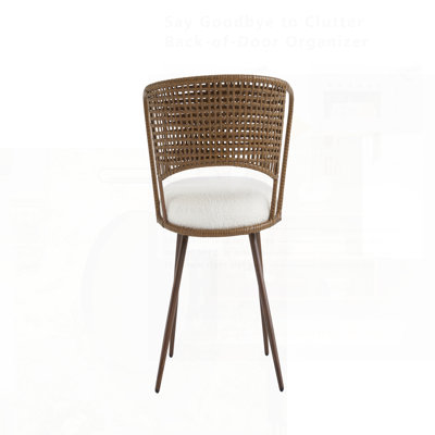 Chaises de salle à manger en osier - ensemble de 4 pièces avec dossier rembourré doux et coussin éponge, conception à oreilles, pieds en métal pour la durabilité, parfait pour les cuisines de ferme et les repas à la maison