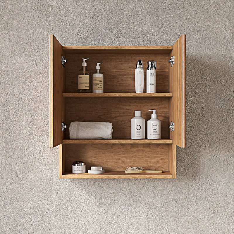 Armoire de salle de bain murale à rayures, Bois naturel