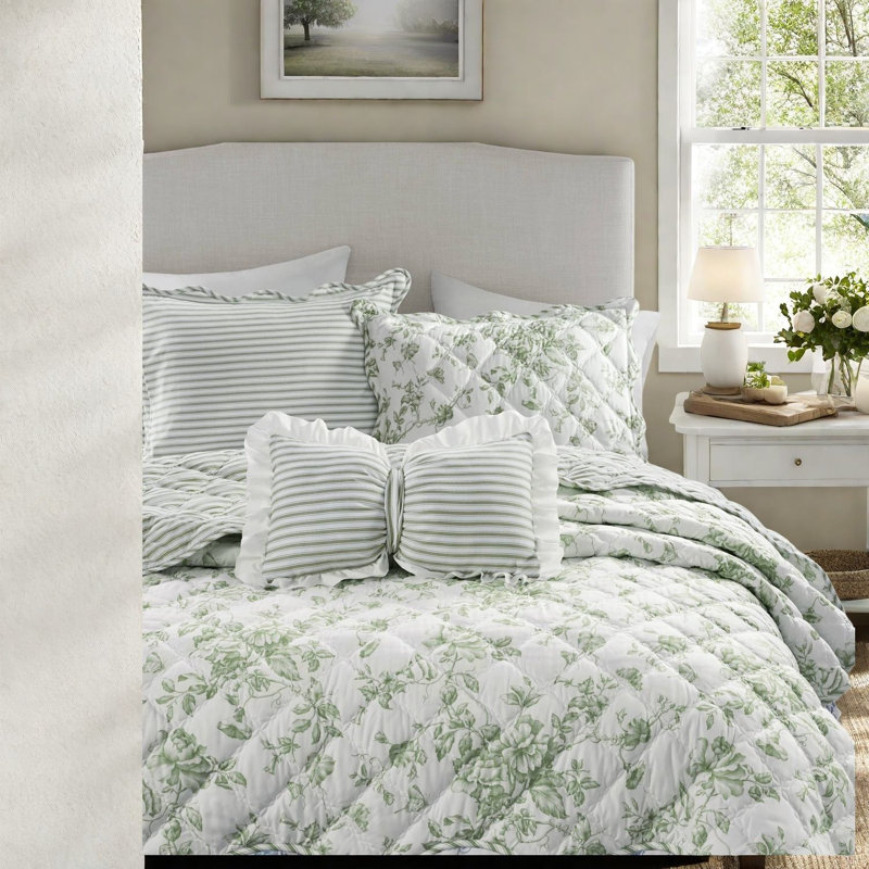 Reversible Bedding Sets, Soft Microfiber Floral Quilt, Farmhouse Home