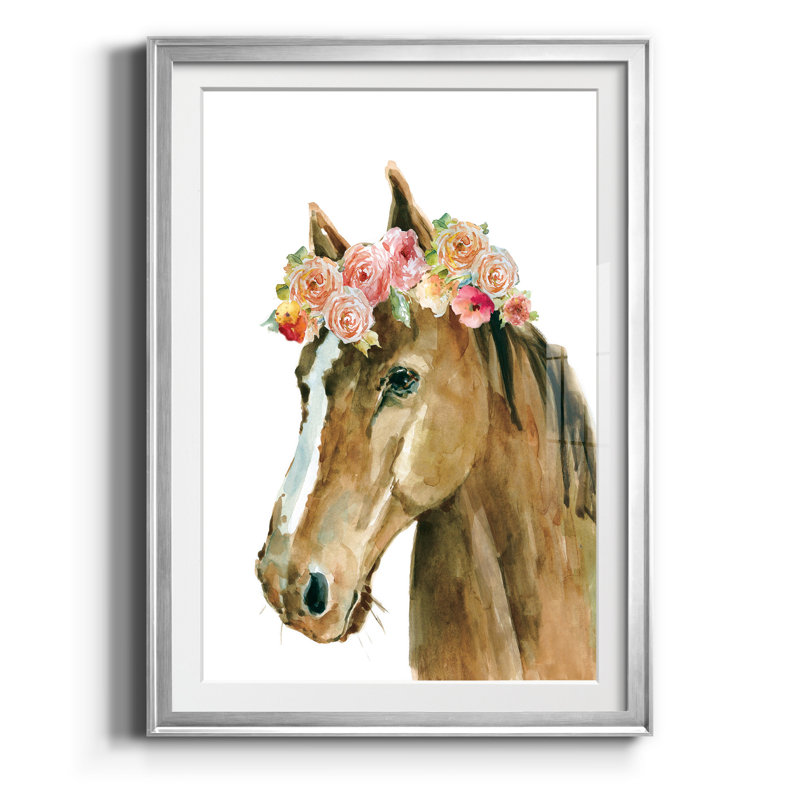 Fleur, couronne de cheval, reproduction d'art sur papier encadré, H 18,5 po x l 24,5 po x P 1,5 po, Argent