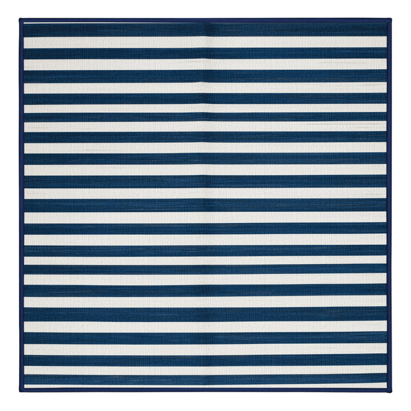 Tapis bleu à rayures horizontales lavable à la machine, Carré 5 pi