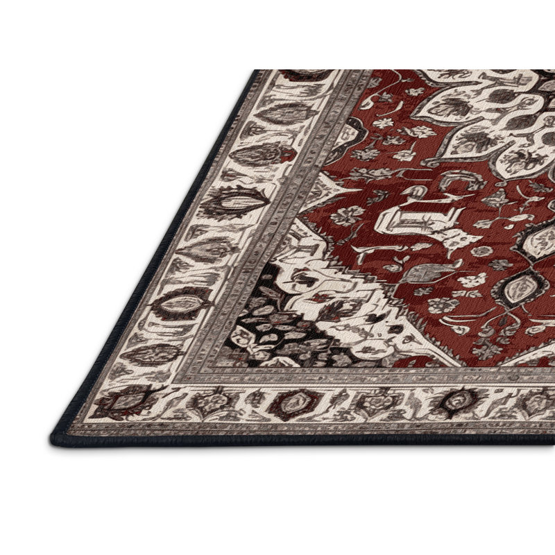 Tapis persan noir lavable à la machine, Rond 7 pi