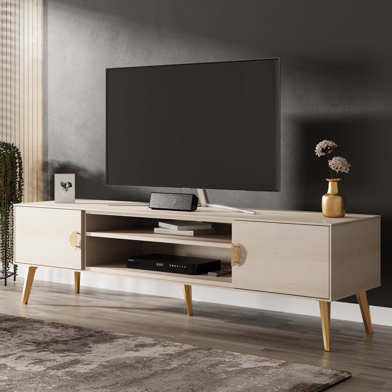 Meuble télé Haley 70,9 po Mid-Century, Blanc